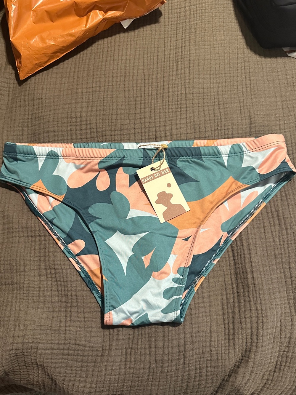 Dandy Del Mar Men’s Swim Briefs in Teal & Coral NWOT with Tags